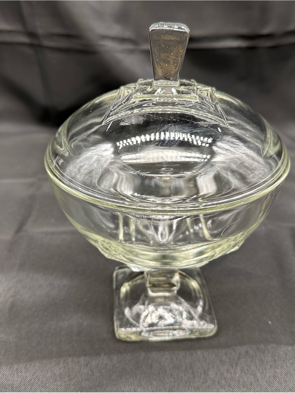 Hazel Atlas Colony Candy Dish & Lid Square Footed Clear Vintage